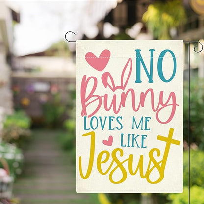 No Bunny Loves Me Like Jesus Easter Garden Flag Cute Christian Cross Easter Garden Flag Decor Spring Double Sided House Flag for Outside Yard Decorations 12×18 Inch