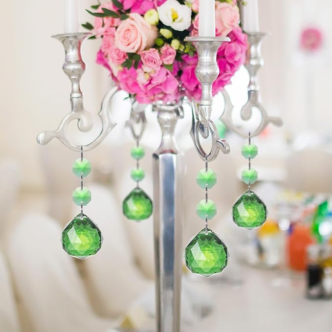 Pack of 10 Green Crystal Ball Prism 30mm Suncatcher Chandelier Prisms Part Decor Rainbow Maker