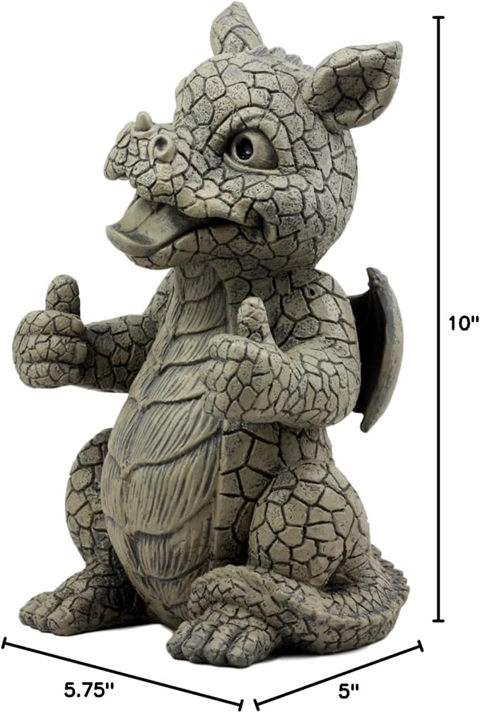 Ebros Whimsical Good Job Thumbs Up Dragon Garden Statue Faux Stone Resin Finish 10" H Dungeons and Dragons Mythical Fantasy Sculpture Guest Greeter Home Decor