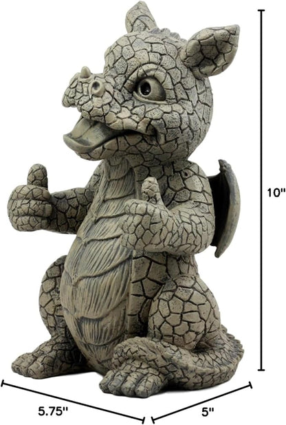 Ebros Whimsical Good Job Thumbs Up Dragon Garden Statue Faux Stone Resin Finish 10" H Dungeons and Dragons Mythical Fantasy Sculpture Guest Greeter Home Decor