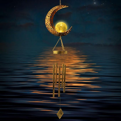 Solar Moon Wind Chimes for Outside Unique Birthday Gifts for Women Mom Grandma Crackle Glass Ball LED Wind Chimes Solar Lights Outdoor Decor Decorative Light for Garden Patio Yard Porch