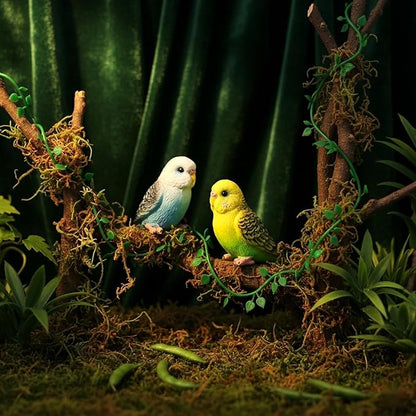 LOGOFUN 2pcs Simulation Birds Figrines Plastic Parakeets Statue Model Wildlife Garden Decoration (Green + Blue) - 3.14X1.26X0.90in