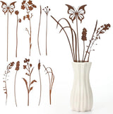 LEIFIDE 10 Pcs Metal Flowers Garden Stakes Rustic Bouquet Decoration for Pot Outdoor Metal Decor with Grass Flowers and Butterfly Iron Floral Plant Stakes for Yard Lawn Patio Porch Walkway