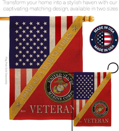 Home of Marine Corps Burlap Garden Flag - Set Wall Holder Armed Forces USMC Semper Fi United State American Military Veteran Retire Official - House Banner Small Yard Gift Double-Sided 13 X 18.5, thick burlap