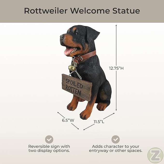 Guardian of Love - Buddy Rottweiler Welcome Statue with Reversible Sign, Decorative Dog Figurine for Indoor or Outdoor Use, Ideal for Garden, Patio, Entryway, Porch, and Dog Lover Home Decor