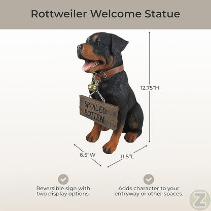 Guardian of Love - Buddy Rottweiler Welcome Statue with Reversible Sign, Decorative Dog Figurine for Indoor or Outdoor Use, Ideal for Garden, Patio, Entryway, Porch, and Dog Lover Home Decor