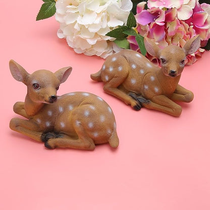Alomejor Sika Deer Sculpture Art Craft Outdoor Garden Decoration Ornaments for Landscape, Garden, Park DecorationDurable ResinSynthetic -6.7x4.5in-2Pcs