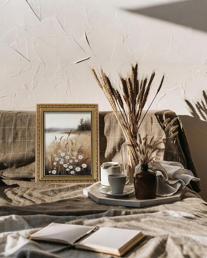 ARPEOTCY Vintage Gold Framed Wall Art, Wildflower Field Paintings, 8x10 inch Small Floral Aesthetic Canvas Picture Prints with Frame, Victorian Wall Decor for Living Room Bathroom Bedroom Shelf