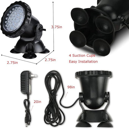 Pond Lights Submersible Color Changing Fountain Lights LED Underwater with Remote, 36 LED Bulbs Underwater Landscape Light for Aquarium Garden Pool Lawn Shallow 3 Installation Way with Stakes