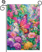 Spring Garden Flag for Outside 12x18 Inch Double Sided, Butterfly Flowers Small Yard Outdoor Flags for Seasonal Spring Summer Farmhouse Holiday Decoration