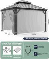 Gazebo Curtains Outdoor Waterproof - 10'Wx12'Lx7.9'H Gazebo Universal Replacement Privacy Curtains, 4 Panels Sidewall Drapes with Zipper for Patio Pergola Garden Backyard, Silver