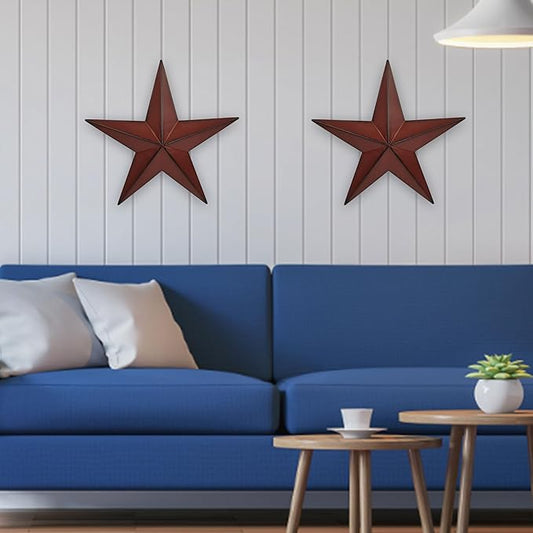 VIVICOMFY 15.5" 2Pcs Metal Barn Stars,Indoor or Outdoor Texas Stars Art,Red Black Rustic Vintage Western Country Farmhouse Home Wall Decor