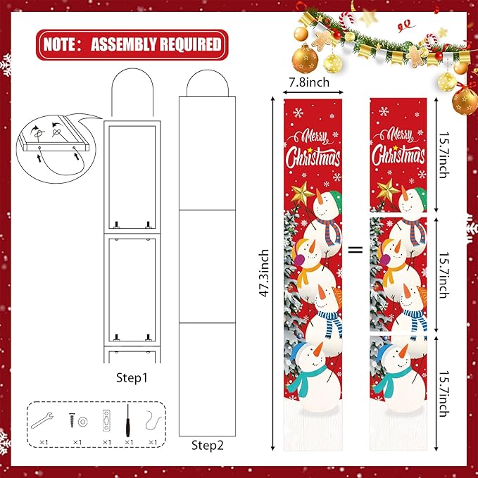 Merry Christmas Wooden Porch Sign 47.3'' Snowman Stack Snowflake Welcome Porch Signs Vertical Standing Xmas Wooden Hanging Decoration for Garden Home Front Door Yard Farmhouse Outdoor Indoor Decor