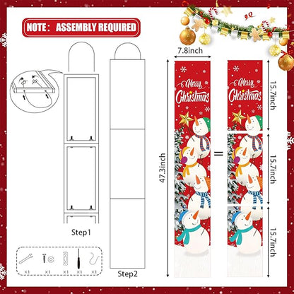 Merry Christmas Wooden Porch Sign 47.3'' Snowman Stack Snowflake Welcome Porch Signs Vertical Standing Xmas Wooden Hanging Decoration for Garden Home Front Door Yard Farmhouse Outdoor Indoor Decor