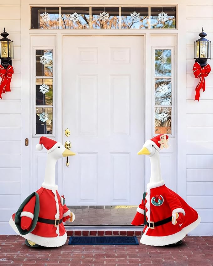 Christmas Porch Goose Outfit, 23" Cement or Plastic Goose Statue Costume, Porch Goose Outfits for Patio, Yard & Garden, Cozy Holiday Décor Adds Cheer with Cute Christmas Hat