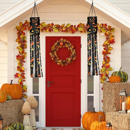 Halloween Horror Jack-o'-Lantern Windsocks Outdoor Hanging Durable Wind Sock with Tails Front Yard Patio Lawn Garden Party Halloween Spooky Ghost Decoration