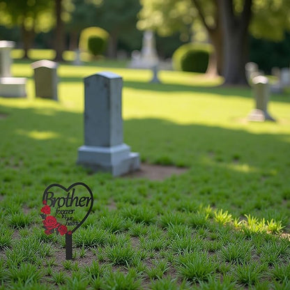 AIM & GGKK Memorial Stake for Brother - Metal Heart Grave Marker with Red Roses, Memorial Plaque Cemetery Decor for Grave, Garden, Gravesite