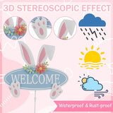 Easter Decorations Outdoor Metal Welcome Bunny Decorative Garden Stakes Easter Decor Outdoor 3D Spring Yard Decor Farmhouse Rabbit for Home Outside Lawn Front Porch Happy Easter Yard Sign