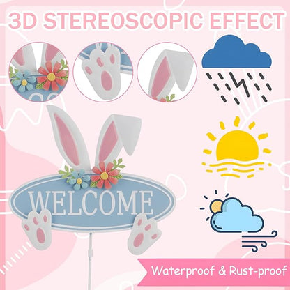 Easter Decorations Outdoor Metal Welcome Bunny Decorative Garden Stakes Easter Decor Outdoor 3D Spring Yard Decor Farmhouse Rabbit for Home Outside Lawn Front Porch Happy Easter Yard Sign