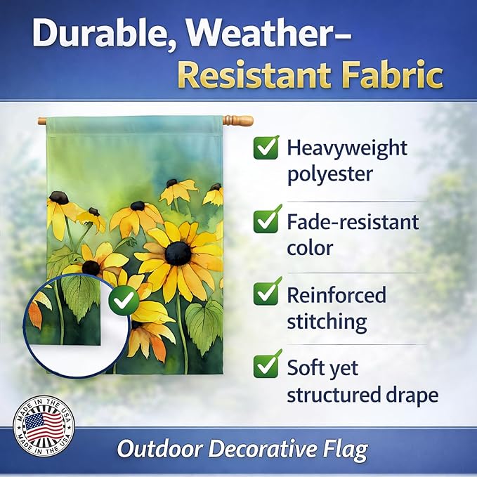 Caroline's Treasures Maryland Black-Eyed Susans in Watercolor House Flag Large Porch Sleeve Pole Decorative Outside Yard Banner Artwork Wall Hanging, Polyester, House Size, Multicolor