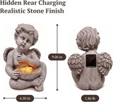 MXwcy Solar Angel Statue with Bird Feeder, 9.06" Resin Angel Figurines for Outdoor Garden Decor, Solar Garden Lights for Yard Lawn Patio Grave, Memorial Garden Decor Angel Gifts for Women Mom Grandma