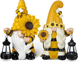 Suzile 2 Pack Sunflower Bee Gnome 9.4 Inch Garden Outdoor Statue Solar with Lantern Lights Gnomes Gifts for Women Outside Sunflower Bee Figurine for Yard Courtyard Lawn Patio Porch Decor