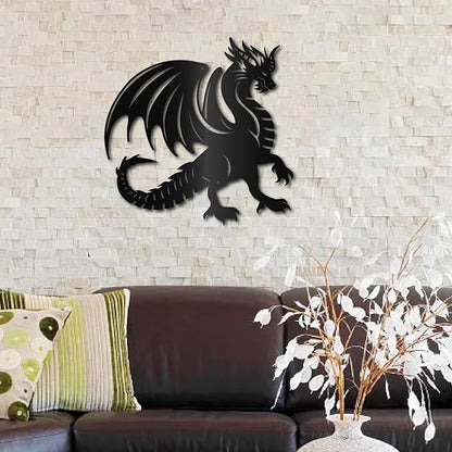CREATCABIN Metal Dragon Wall Decor Black Iron Wall Hanging Western Fairytale Fly Dragon Animal Sculpture Wall Artwork Sign Ornament for Living Room Office Garden Balcony Decoration 11.8 x 11.8 Inch