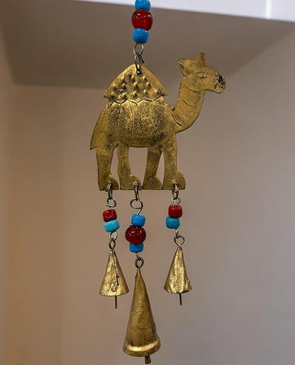 Recycled Iron Indian Camel Home Decor Bells Wall Hanging Chimes, Iron Metal Wall Art Decor, Antique Wind Chime Decoration, Indoor, Patio, Country Decor Size 85cm Height