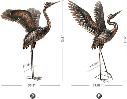 chisheen Garden Statue Outdoor Metal Heron Crane Yard Art Sculpture for Lawn Patio Backyard Decoration,46 inch (2-Pack)