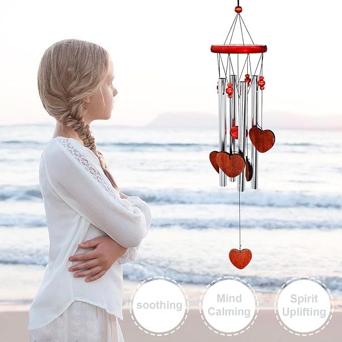 Memorial Wind Chimes Outside Loving Heart Sympathy Gifts for Loss of Loved One Passed Away Mother Mom Death of Father Dad Son Bereavement Remembrance Condolence Windchimes Outdoor