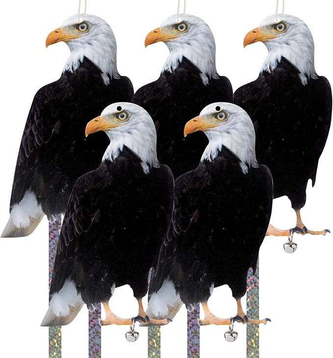 Owl to Keep Birds Away, 5 Pack Bird Scare Hawk Fake Owl, Reflective Hanging Bird Decoration, Bird Control Device to Keep Birds Pigeon Woodpecker Away from Patio Garden