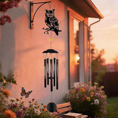 Owl Wind Chimes for Outside - Owls Windchimes Outdoors Metal Sympathy Owl Gifts for Women Mom Grandma Friend, Owls Wind Chime Outdoor Garden Patio Porch Balcony Decor (Black)