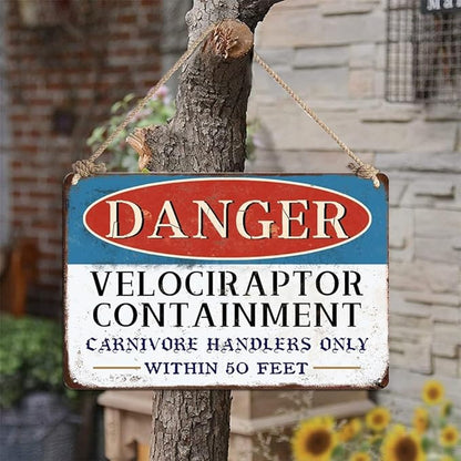 Danger Velociraptor Containment Warning Sign Dinosaur Park Movie Memorabilia Decor Indoor/Outdoor Home Bar Coffee Kitchen Wall Decor 8x12inch