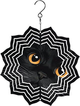 8 Inch Sublimation Wind Spinner, 3D Aluminum Metal Wind Spinner with Hook, Indoor Yard Garden Hanging Decoration, Weather Resistant Rotating Spiral Ornament, Black Cat's Eyes