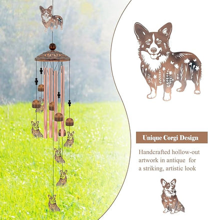 Corgi Wind Chimes for Outside,Metal Garden Decor Corgi Windchimes Gifts for Grandma/Women Birthday Gifts,Outdoor/Indoor Metal Wind Chime for Garden,Home, Lawn, Porch, Yard (35")
