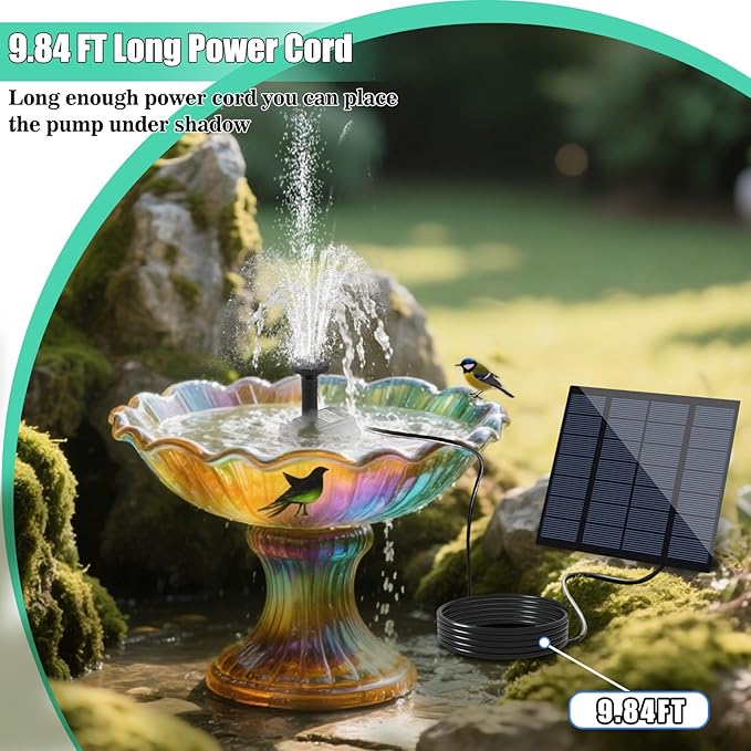Solar Water Fountain for Bird Bath with Seperate Solar Panel 1.8W,Solar Fountain Pump for Pond,Water Feature Solar Water Pump