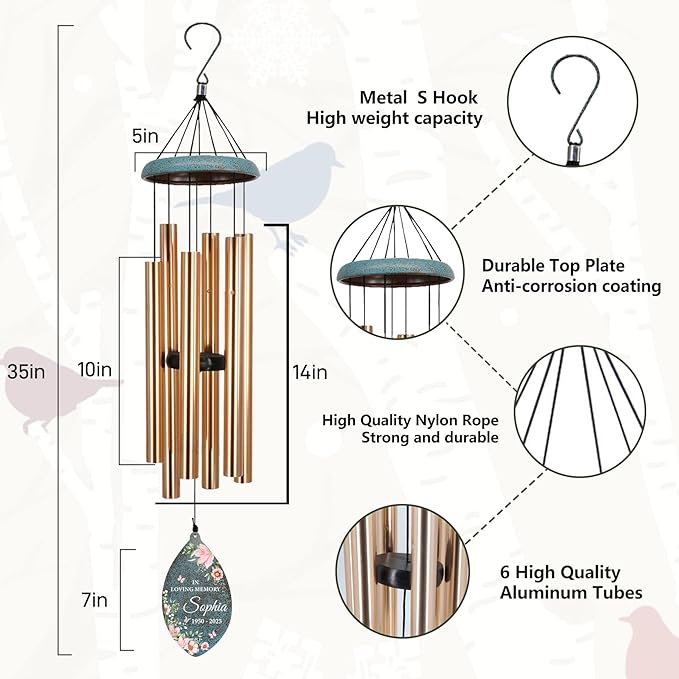 ASTARIN Wind Chimes for Loss of Loved One, Personalized Sympathy Wind Chime for Women, Windchimes Outdoors Deep Tones, Remembrance/Sympathy Gifts Loss of Mother(Produced in USA)