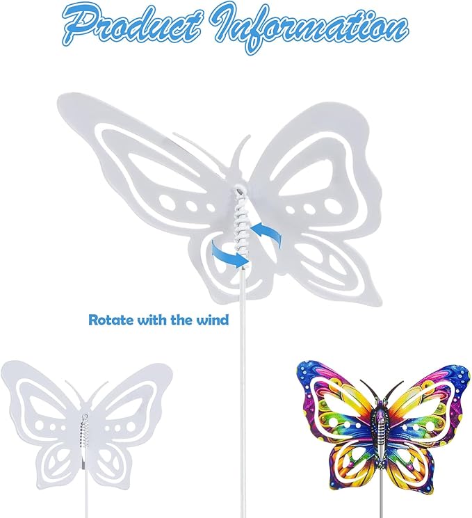 4Pcs Butterfly Garden Stakes Decor, Colorful Butterflies Decorations, Metal Yard Art for Outdoor Lawn Porch Pathway Yard Patio Plant Pot Ornaments (Butterfly- B)