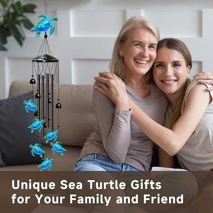 Sea Turtle Wind Chimes for Outside, Turtle Gifts for Women/Men/Mother/Father, Metal Windchimes for Birthday/Christmas/Thanksgiving, Turtle Decor for Patio, Garden,Yard, Home