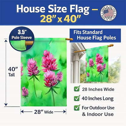 Caroline's Treasures Vermont Red Clover in Watercolor House Flag Large Porch Sleeve Pole Decorative Outside Yard Banner Artwork Wall Hanging, Polyester, House Size, Multicolor