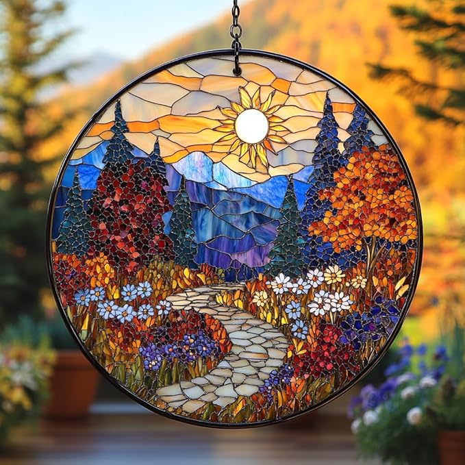 Moutain Range Acrylic Suncatcher Stained Glass Effect Window Car Hanging Christmas Ornament Indoor Outdoor Decor Garden Sun Catcher Panel for Scenery Lover for Women Mom Grandma