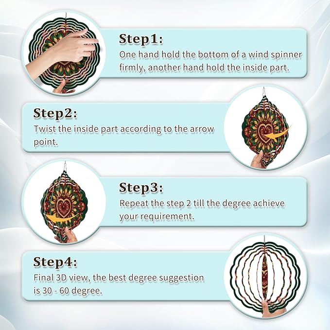 Mandala Wind Spinners Outdoor, Hanging Wind Spinner for Garden Decoration, 8 inch 3D Stainless Steel Metal Wind Sculpture for Indoor/Outdoor Decor