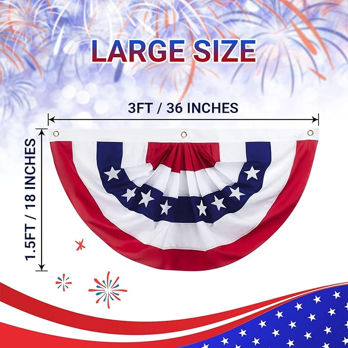 6 Pack American Pleated Fan Flag, 1.5 x 3 Ft Red White and Blue Half Fan Flag Bunting Banner, Patriotic Decor USA Bunting Flags Outdoor Indoor for Porch Garden Memorial Day 4th of July Decorations