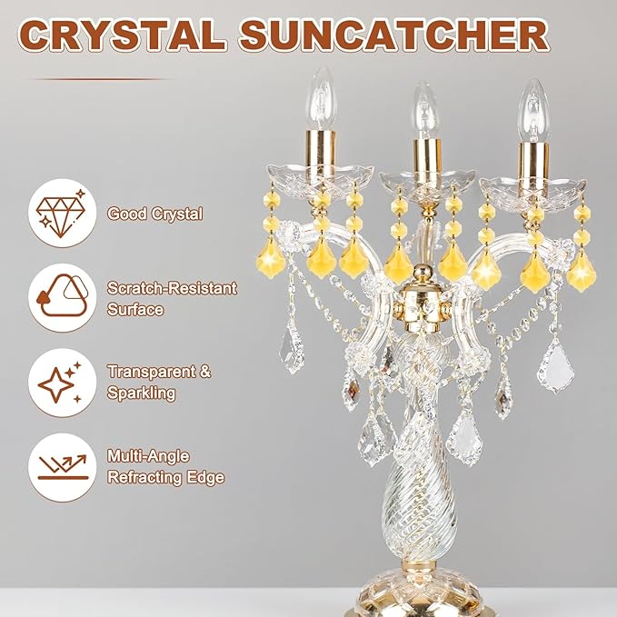 M METERXITY 10PCS Crystal Suncatcher 2 Leaves Prisms Pendants Ornament, 38mm Chandelier Hanging Crystal Sun Catcher Beads for Home Garden Windows Wedding DIY Decoration [Yellow]