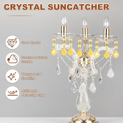 M METERXITY 10PCS Crystal Suncatcher 2 Leaves Prisms Pendants Ornament, 38mm Chandelier Hanging Crystal Sun Catcher Beads for Home Garden Windows Wedding DIY Decoration [Yellow]