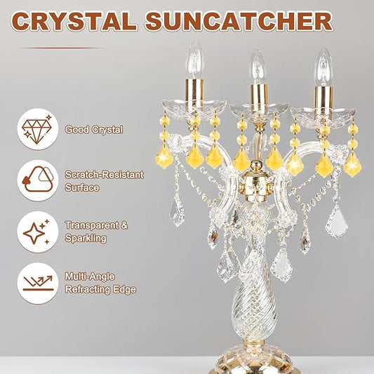 M METERXITY 10PCS Crystal Suncatcher 2 Leaves Prisms Pendants Ornament, 38mm Chandelier Hanging Crystal Sun Catcher Beads for Home Garden Windows Wedding DIY Decoration [Yellow]
