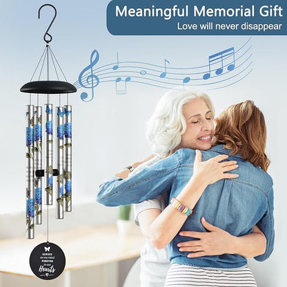 Blue Hydrangea Wind Chimes for Outside,Memorial Wind Chimes for Loss of Loved One Mother Father,Memorial Gifts,Sympathy Gift Baskets & Bereavement Gift idea,Wind Chime in Memory of a Loved One Mom