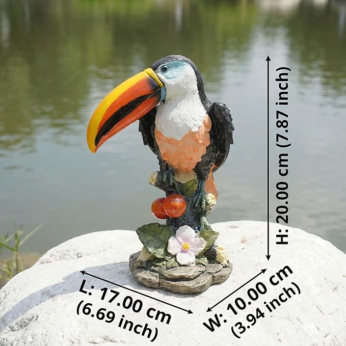 Real Toucan Statue, Colorful Outdoor Bird Decor Sculptur, Resin Bird Ornament, Tropical Tiki Bar & Garden Decor, Waterproof & Weather-Resistant for Bird Lovers
