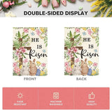 AVOIN colorlife He Is Risen Easter House Flag 28x40 Inch Double Sided Outside, Bunnies Flowers Cross Yard Outdoor Decoration