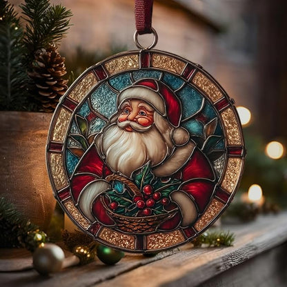 Santa Giving Presents Acrylic Suncatcher Stained Glass Effect Window Car Hanging Christmas Ornament Indoor Outdoor Decor Garden Sun Catcher Panel for Women Mom Grandma